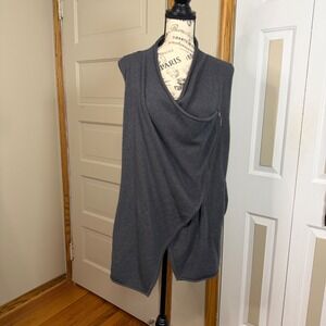 Peck & Peck Cashmere Vest Medium Blue Heather Asymmetrical Zipper Draped Pockets